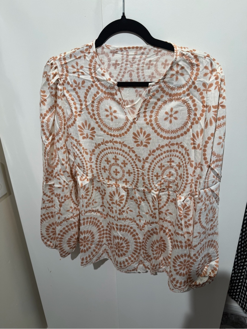 SHEIN Boho Chic Cream Blouse with Tan Floral Medallion Print - Picture 3 of 4